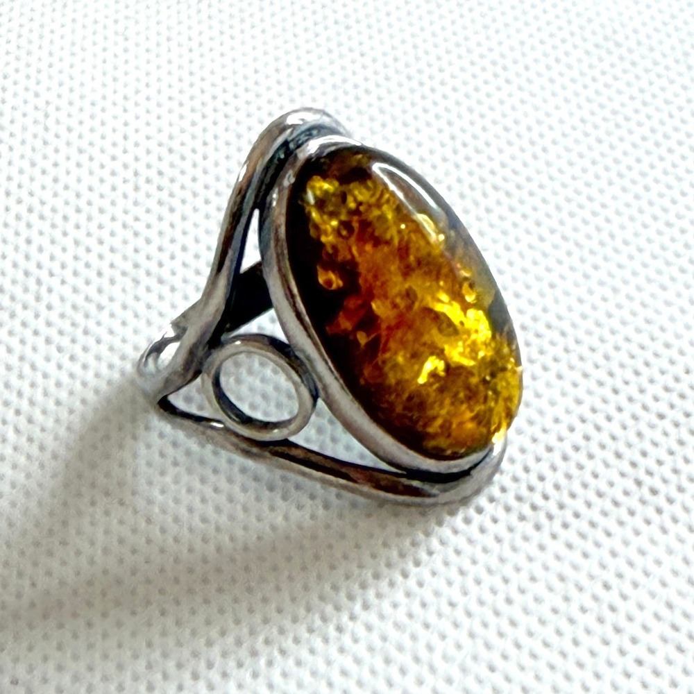 ASA Amber Ring Sterling Silver Size 11